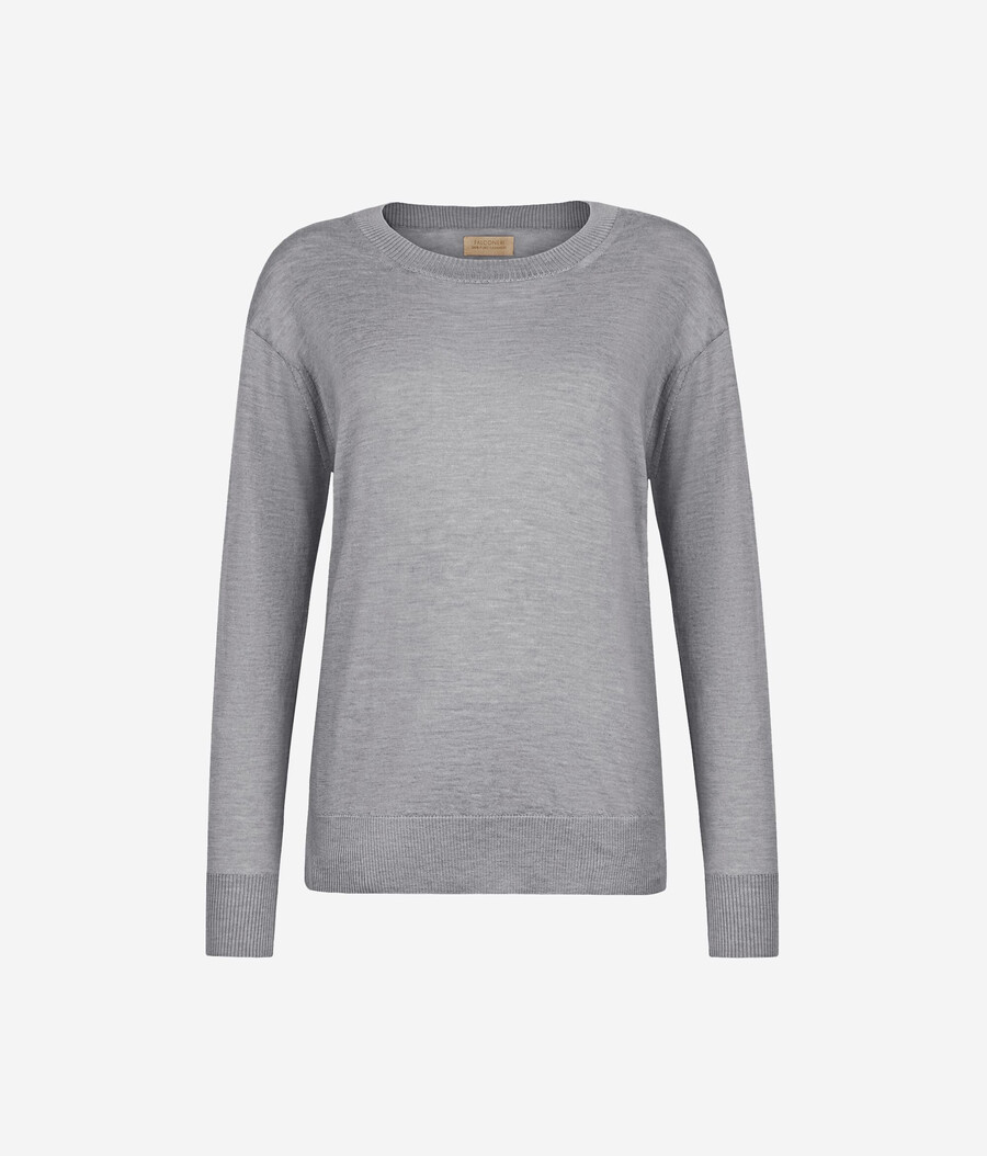 maglione in cashmere con scollo tondo e spacchi