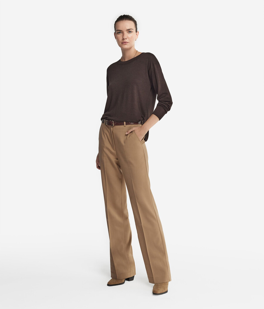 maglione in cashmere con scollo tondo e spacchi