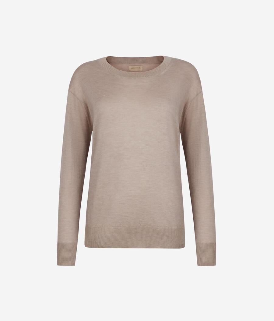 maglione in cashmere con scollo tondo e spacchi