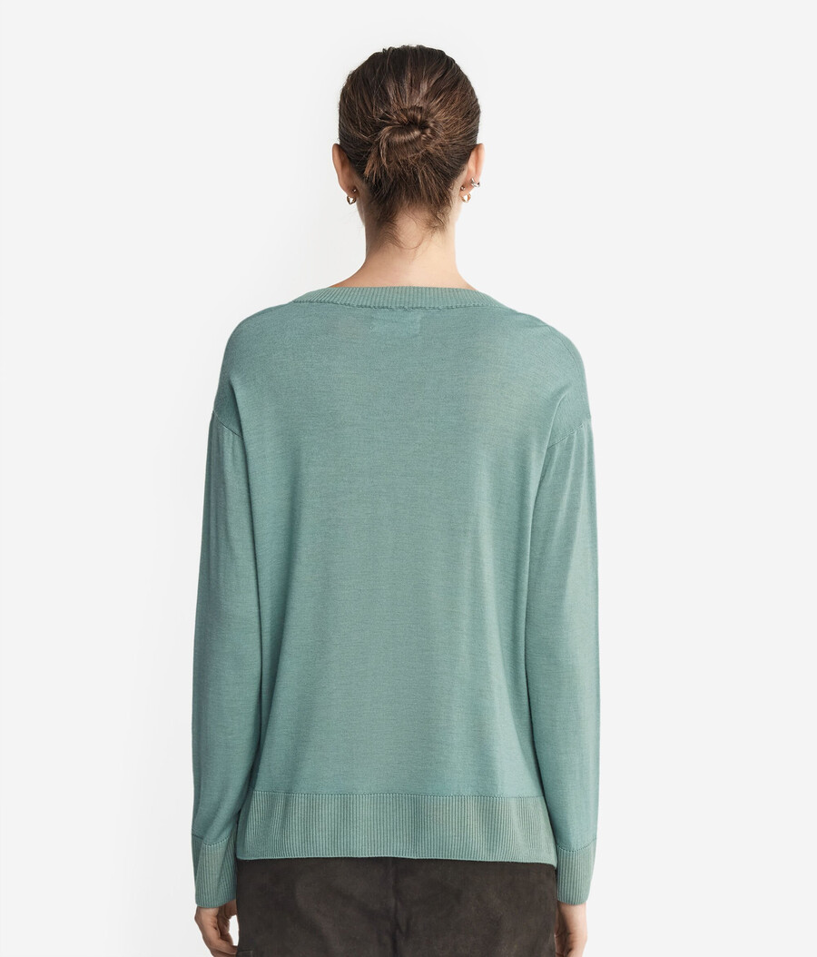maglione in cashmere con scollo tondo e spacchi