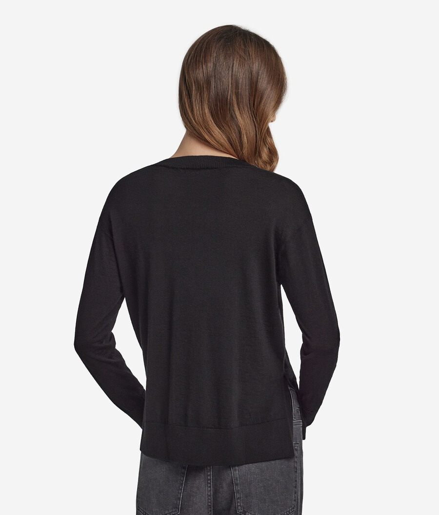 maglione in cashmere con scollo tondo e spacchi