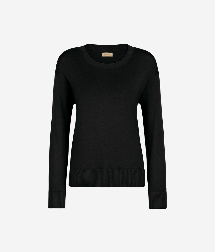 maglione in cashmere con scollo tondo e spacchi