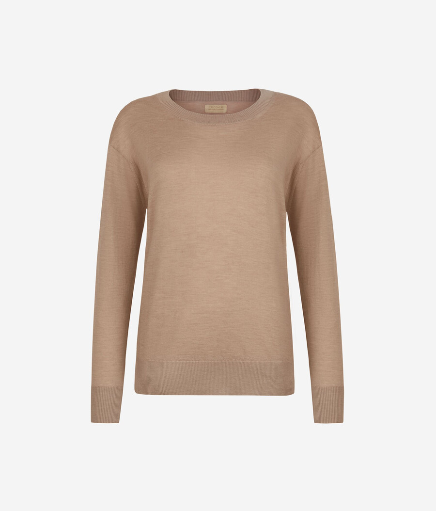 maglione in cashmere con scollo tondo e spacchi