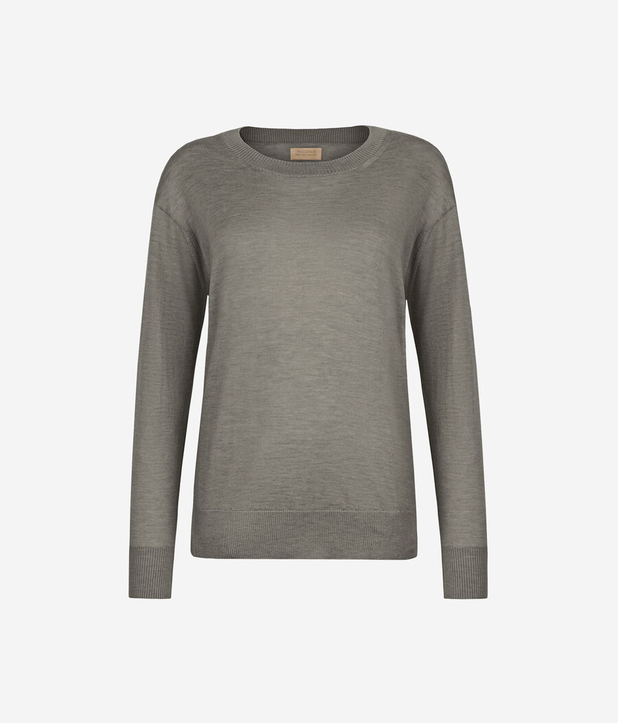 maglione in cashmere con scollo tondo e spacchi