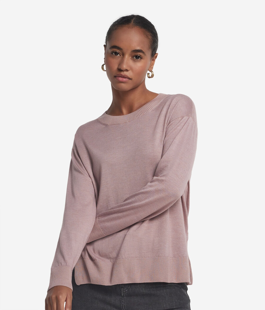 maglione in cashmere con scollo tondo e spacchi