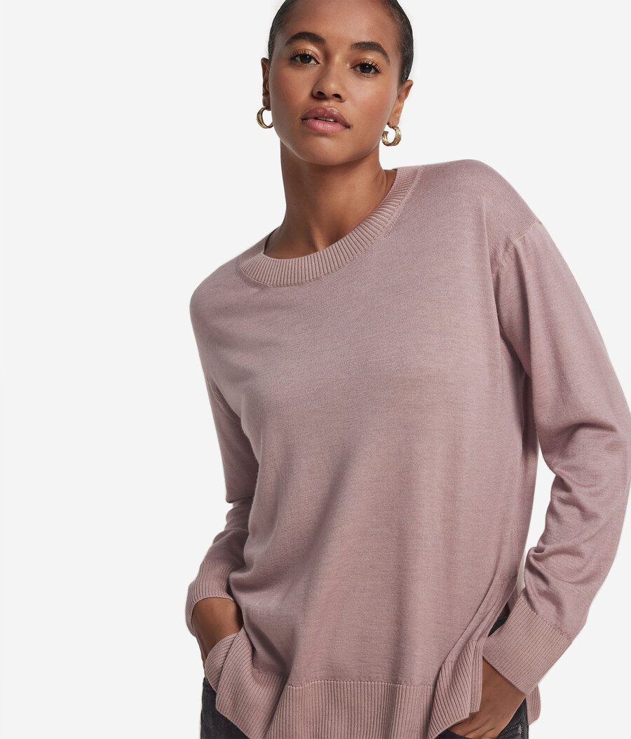 maglione in cashmere con scollo tondo e spacchi