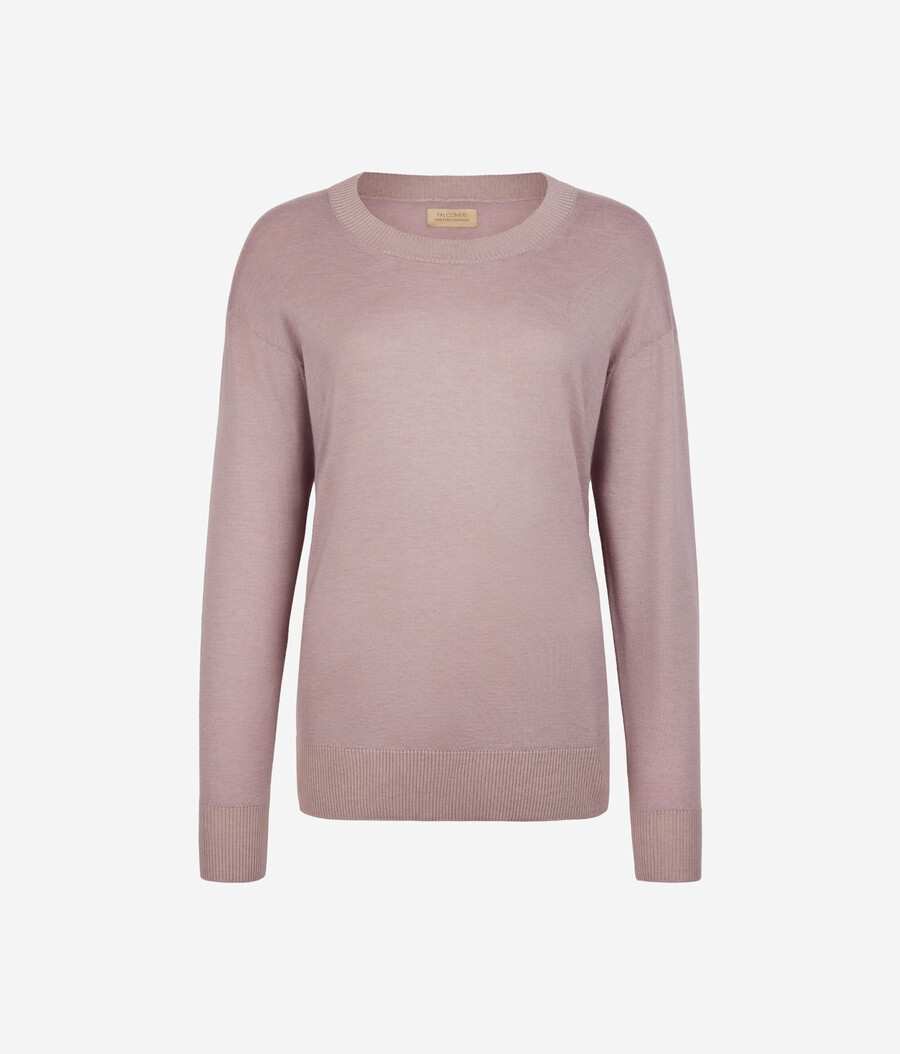 maglione in cashmere con scollo tondo e spacchi