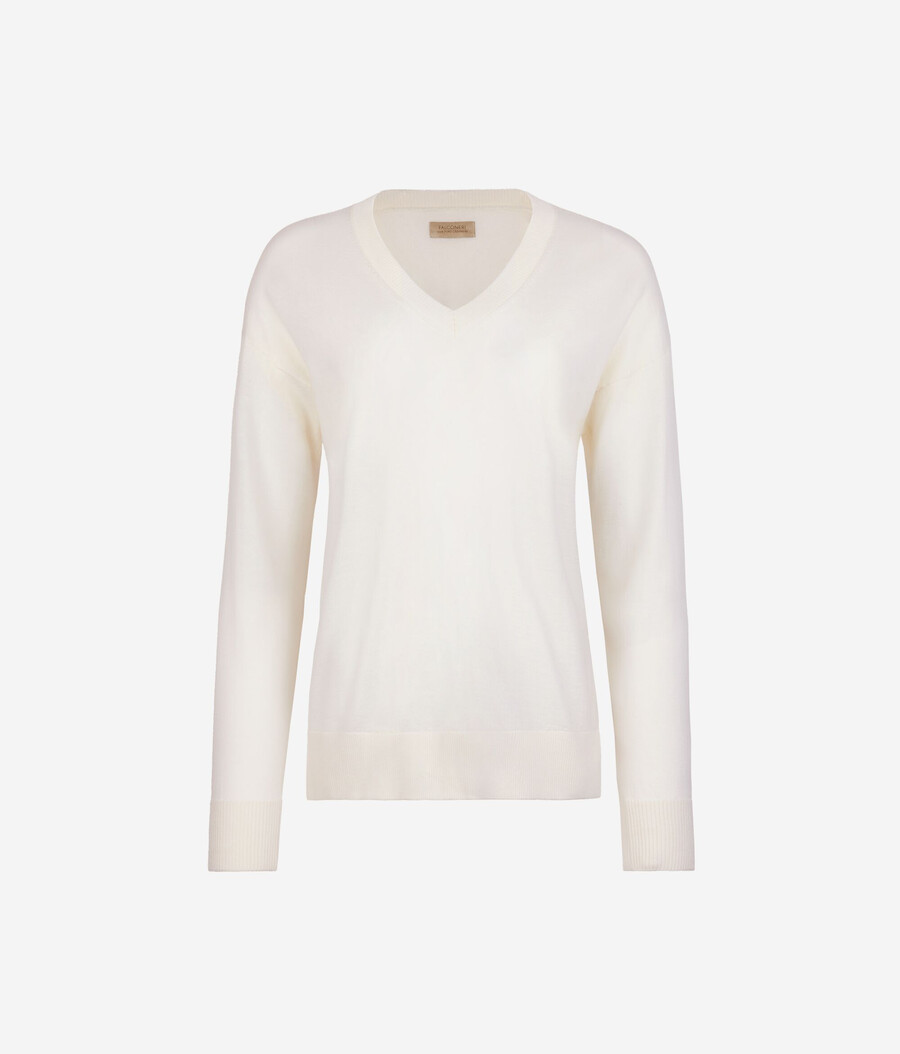 maglione in cashmere con scollo a v e spacchi