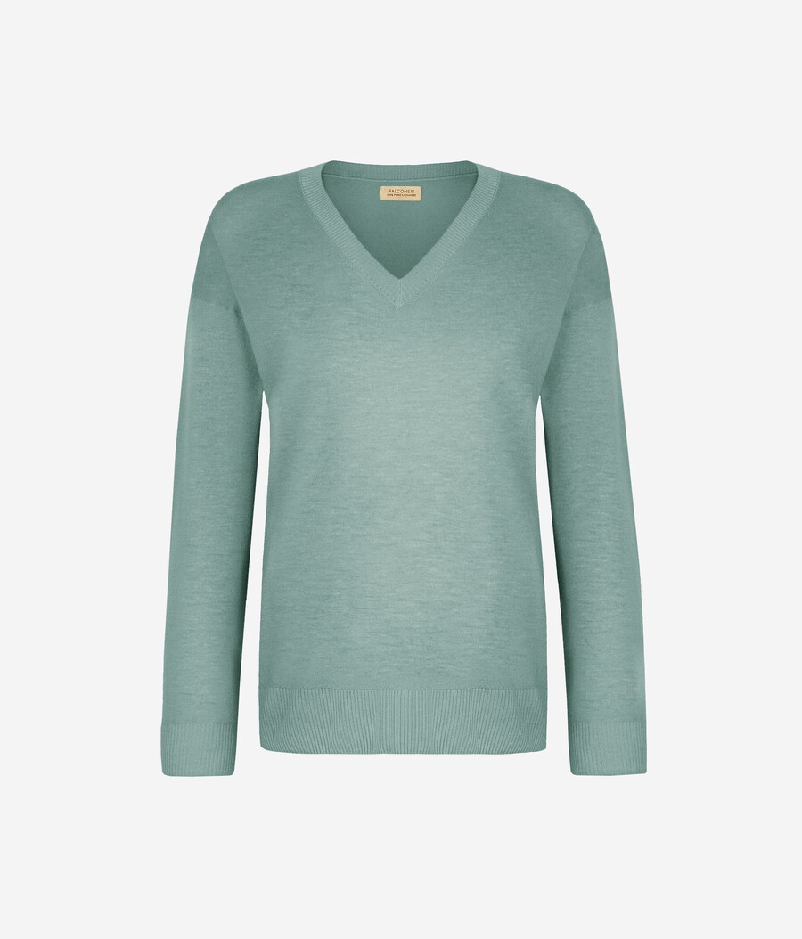 maglione in cashmere con scollo a v e spacchi
