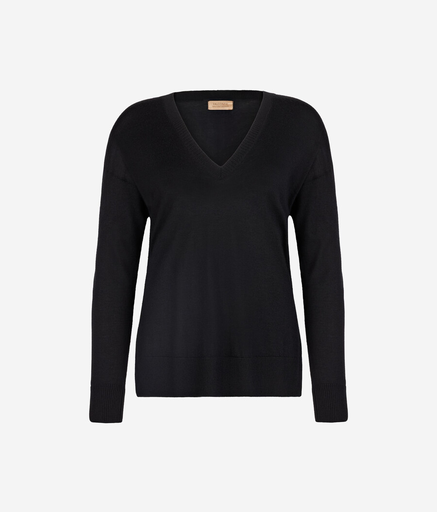 maglione in cashmere con scollo a v e spacchi