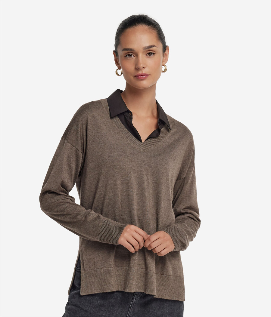 maglione in cashmere con scollo a v e spacchi