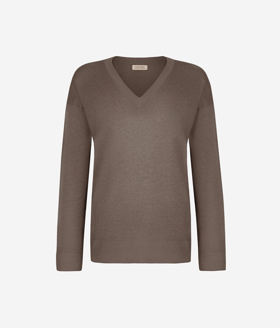 maglione in cashmere con scollo a v e spacchi