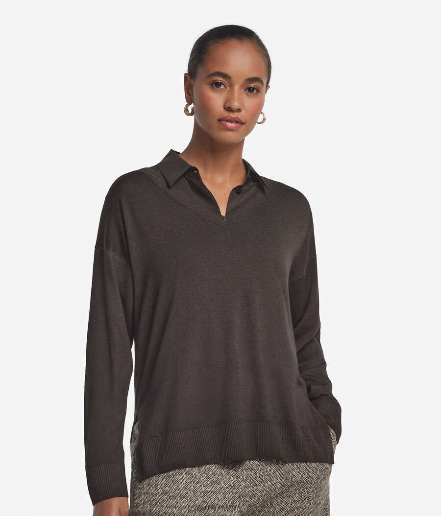 maglione in cashmere con scollo a v e spacchi