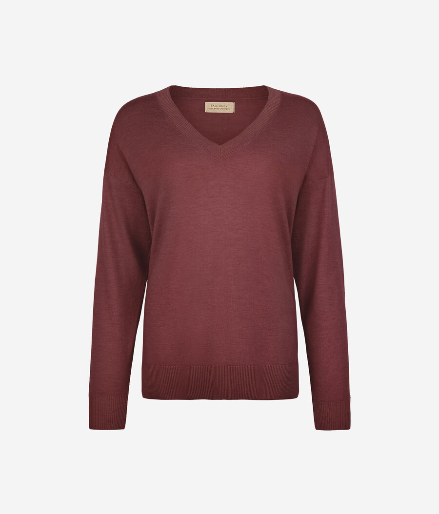 maglione in cashmere con scollo a v e spacchi