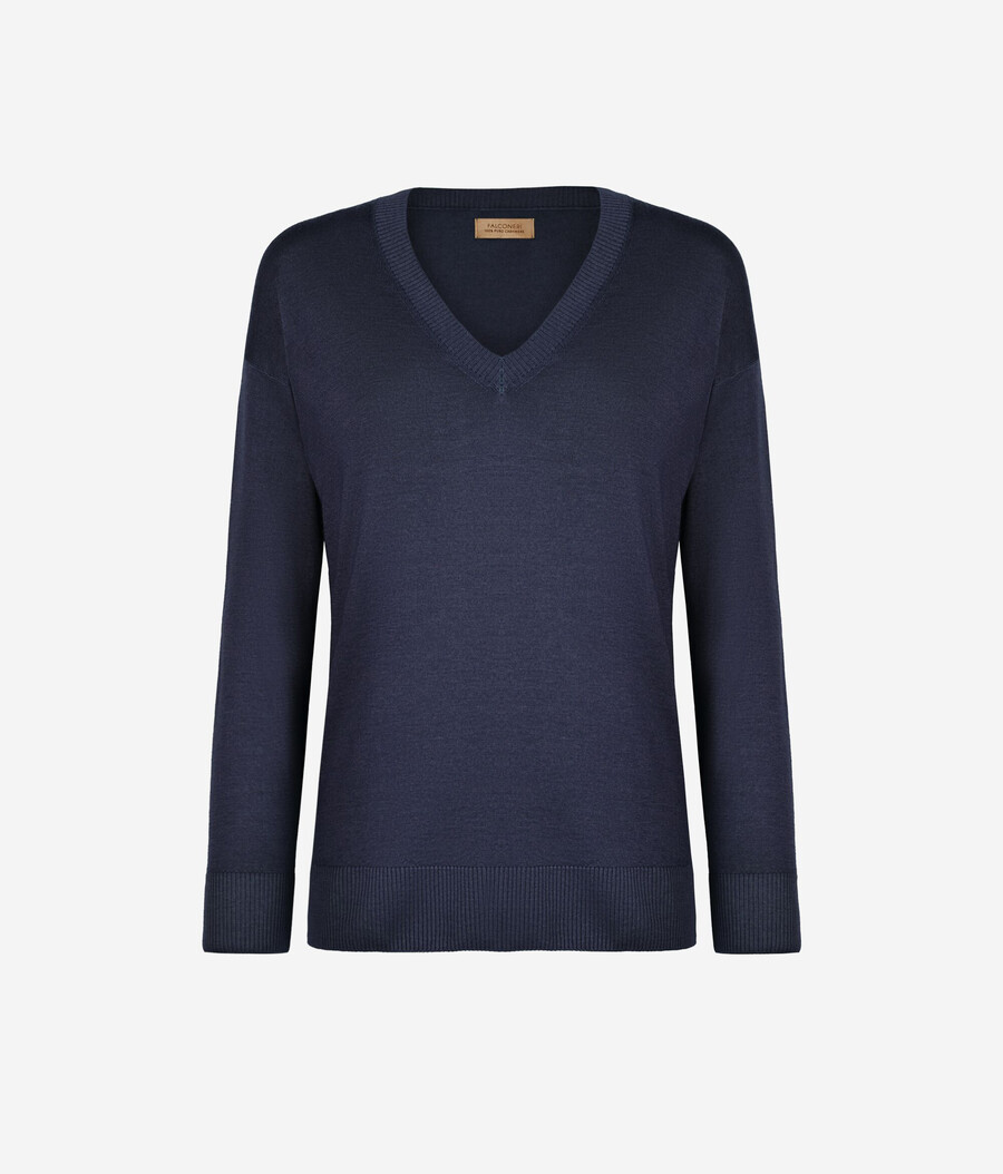 maglione in cashmere con scollo a v e spacchi