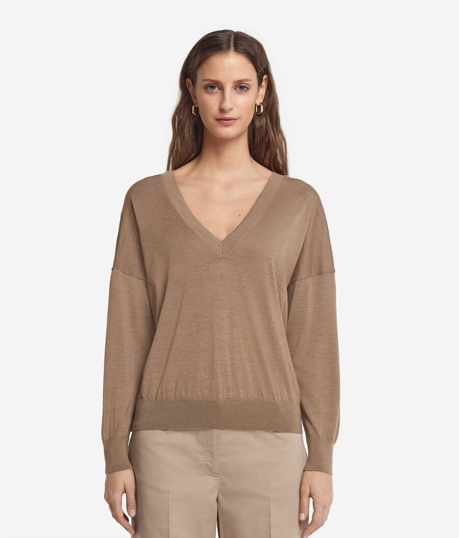 maglione doppio scollo a v in cashmere ultrafine
