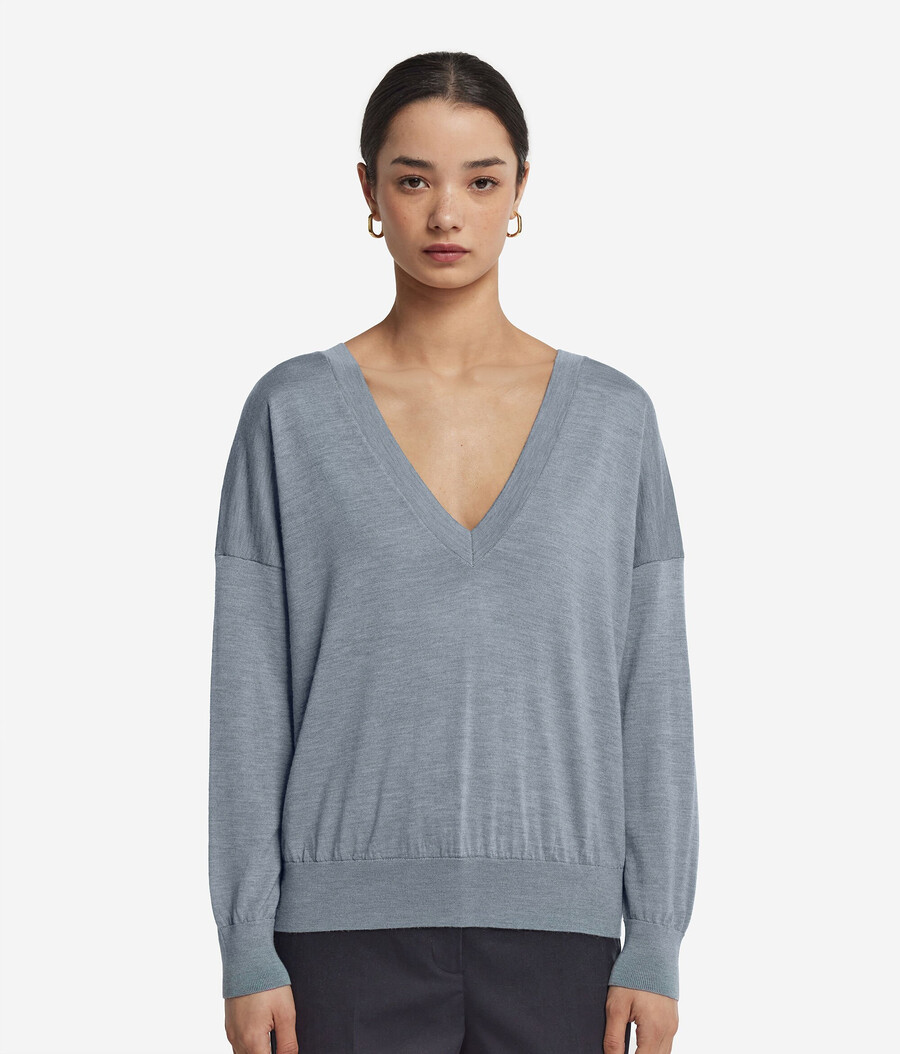 maglione doppio scollo a v in cashmere ultrafine