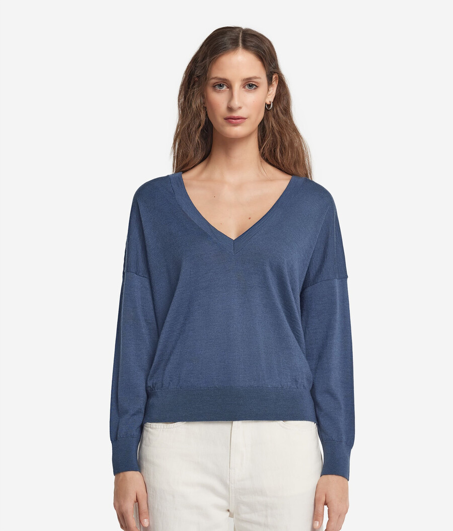 maglione doppio scollo a v in cashmere ultrafine