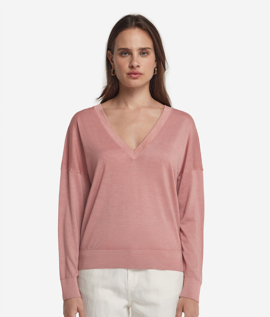 maglione doppio scollo a v in cashmere ultrafine