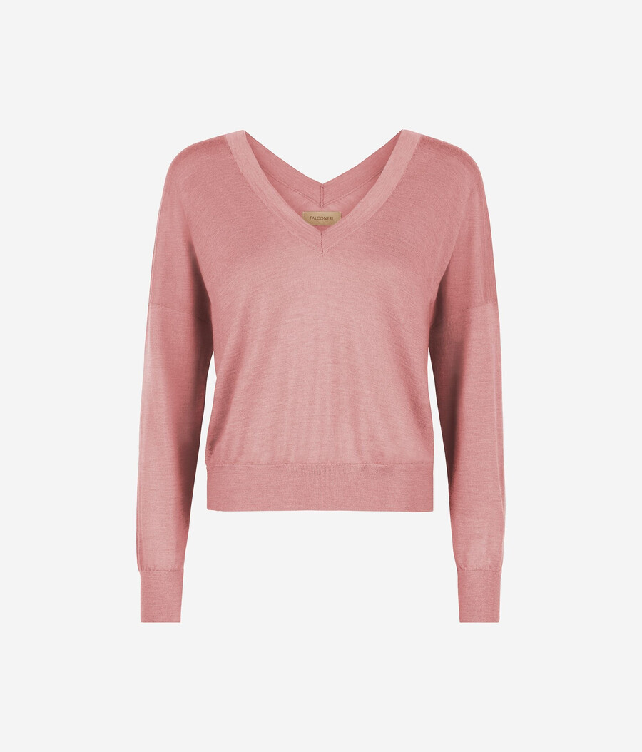 maglione doppio scollo a v in cashmere ultrafine
