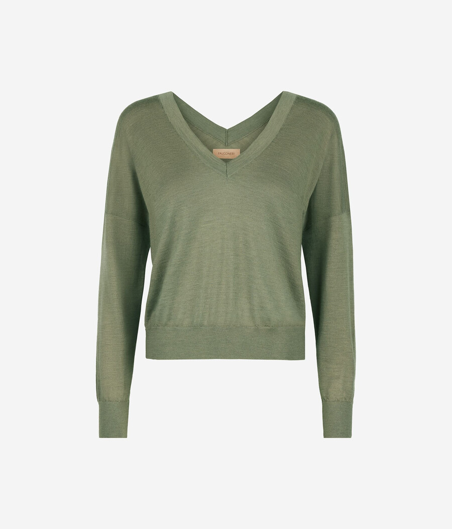 maglione doppio scollo a v in cashmere ultrafine