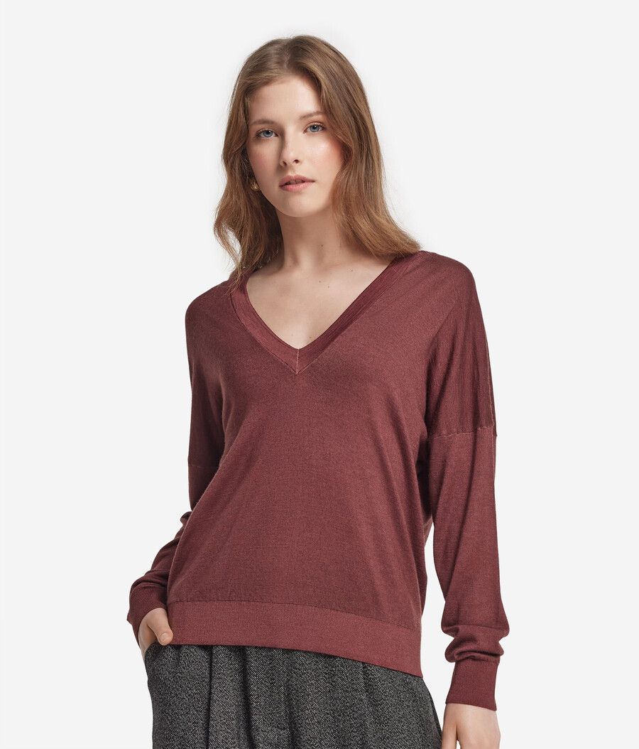 maglione doppio scollo a v in cashmere ultrafine
