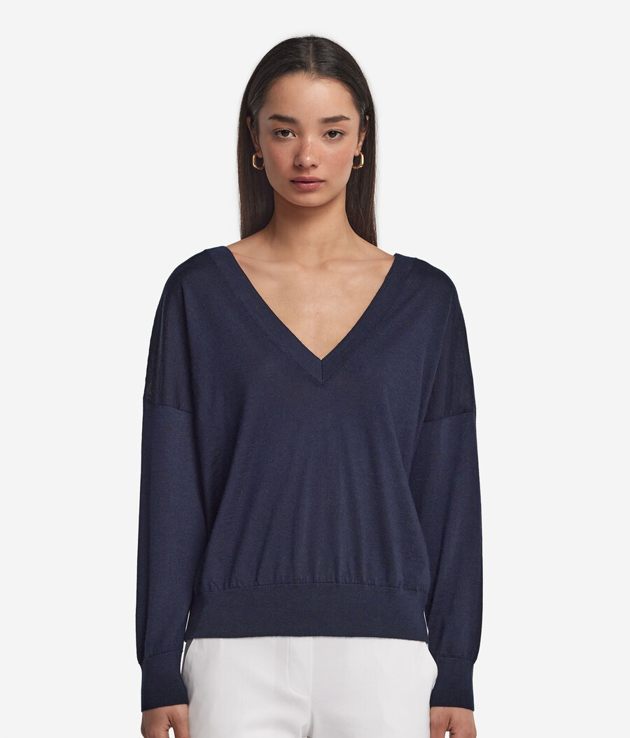 maglione doppio scollo a v in cashmere ultrafine