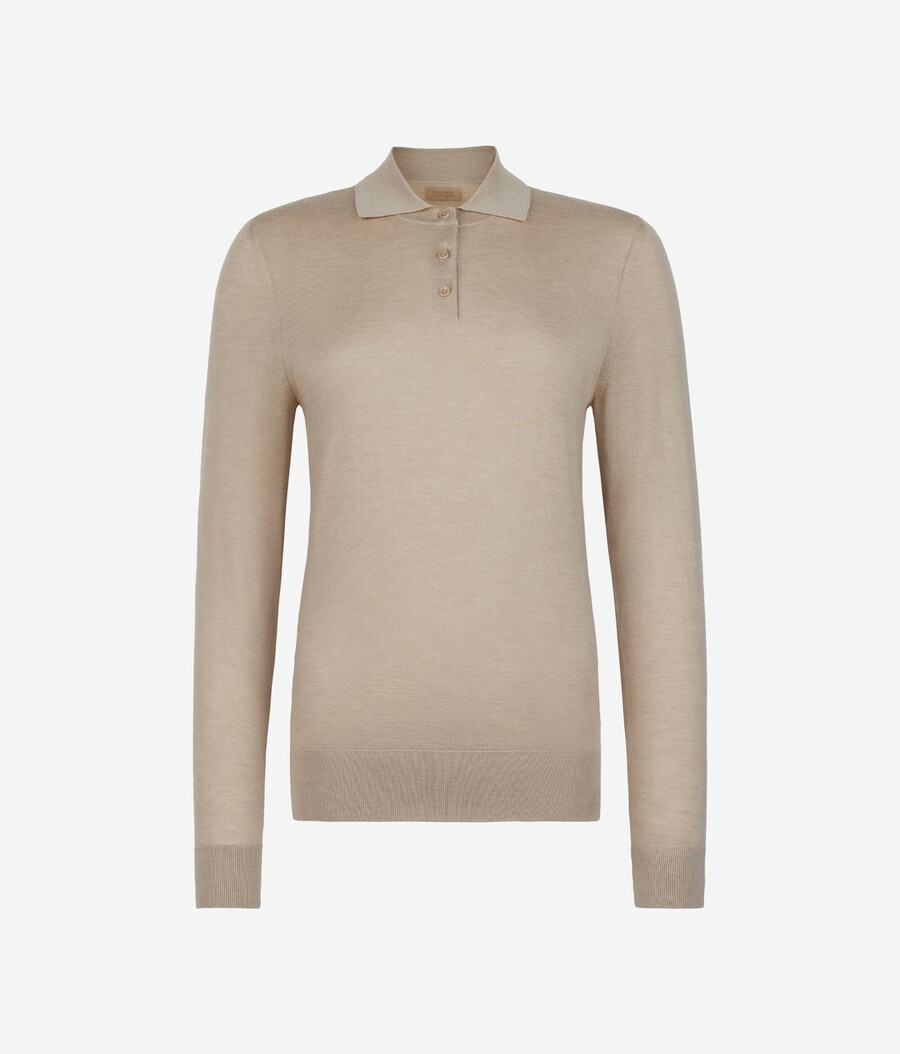 polo a maniche lunghe realizzata in cashmere ultrafine