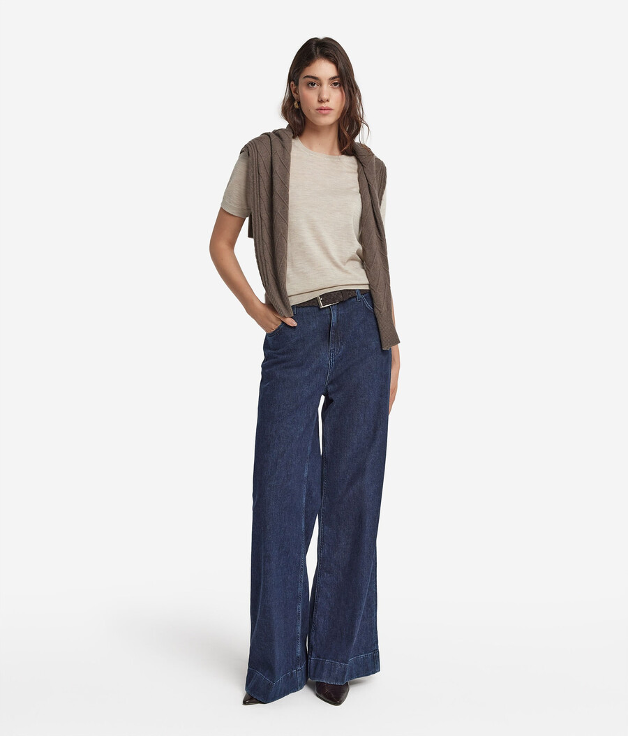 maglia girocollo a maniche corte in cashmere ultrafine