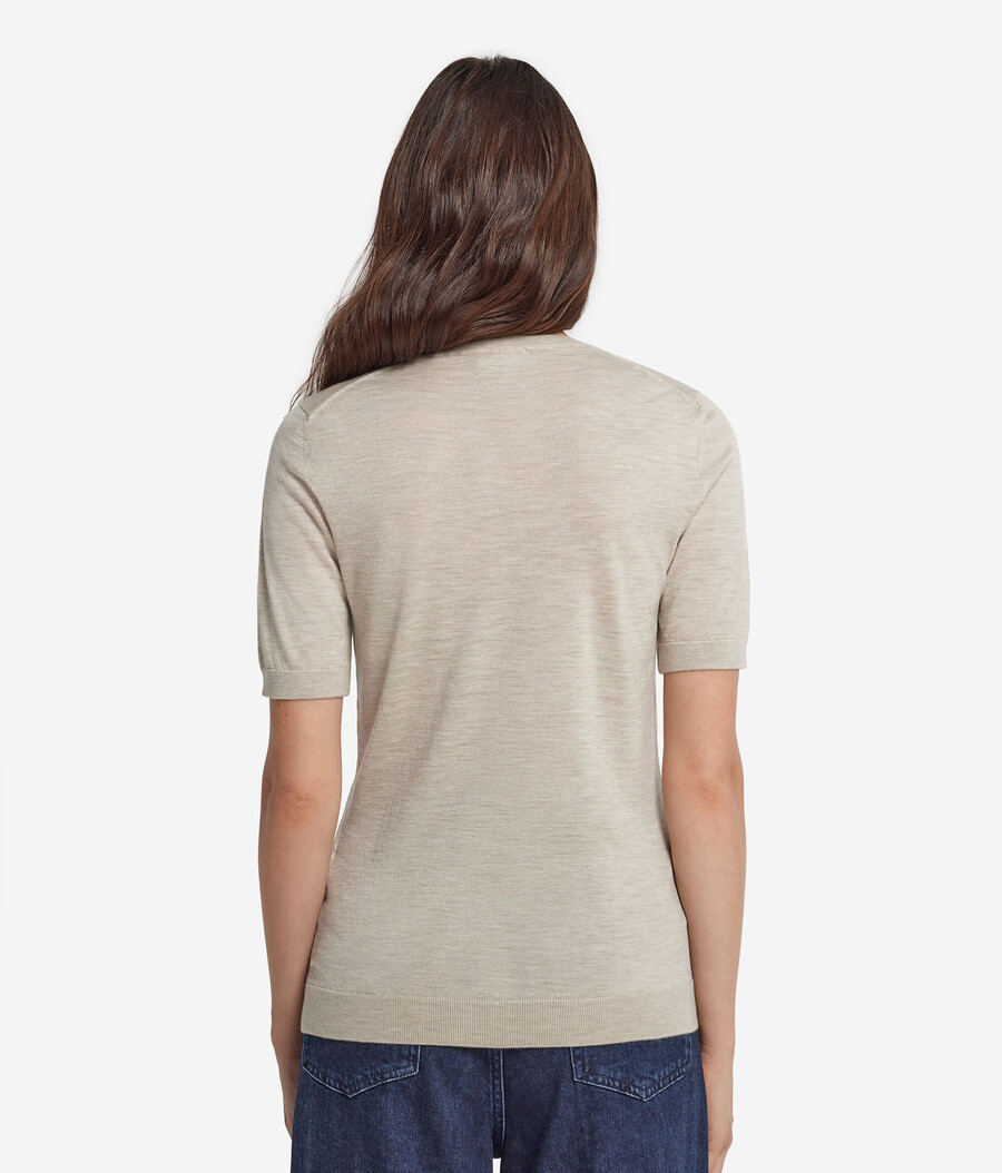 maglia girocollo a maniche corte in cashmere ultrafine