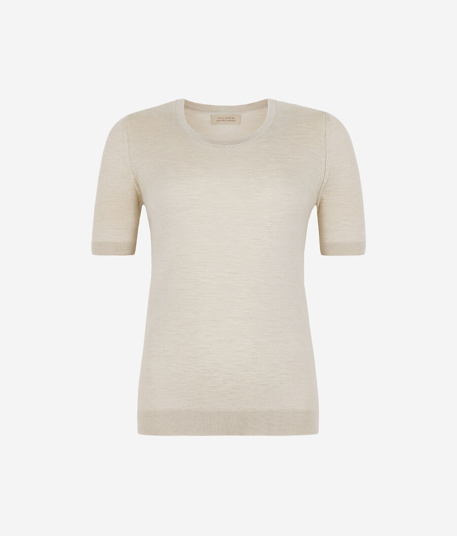 maglia girocollo a maniche corte in cashmere ultrafine