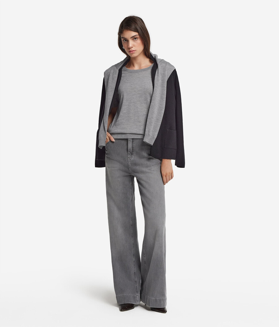 maglia girocollo a maniche corte in cashmere ultrafine