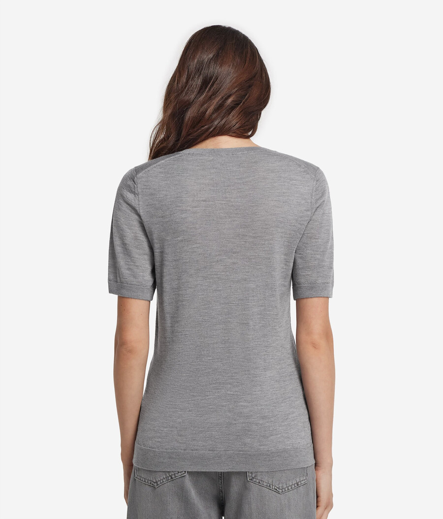maglia girocollo a maniche corte in cashmere ultrafine