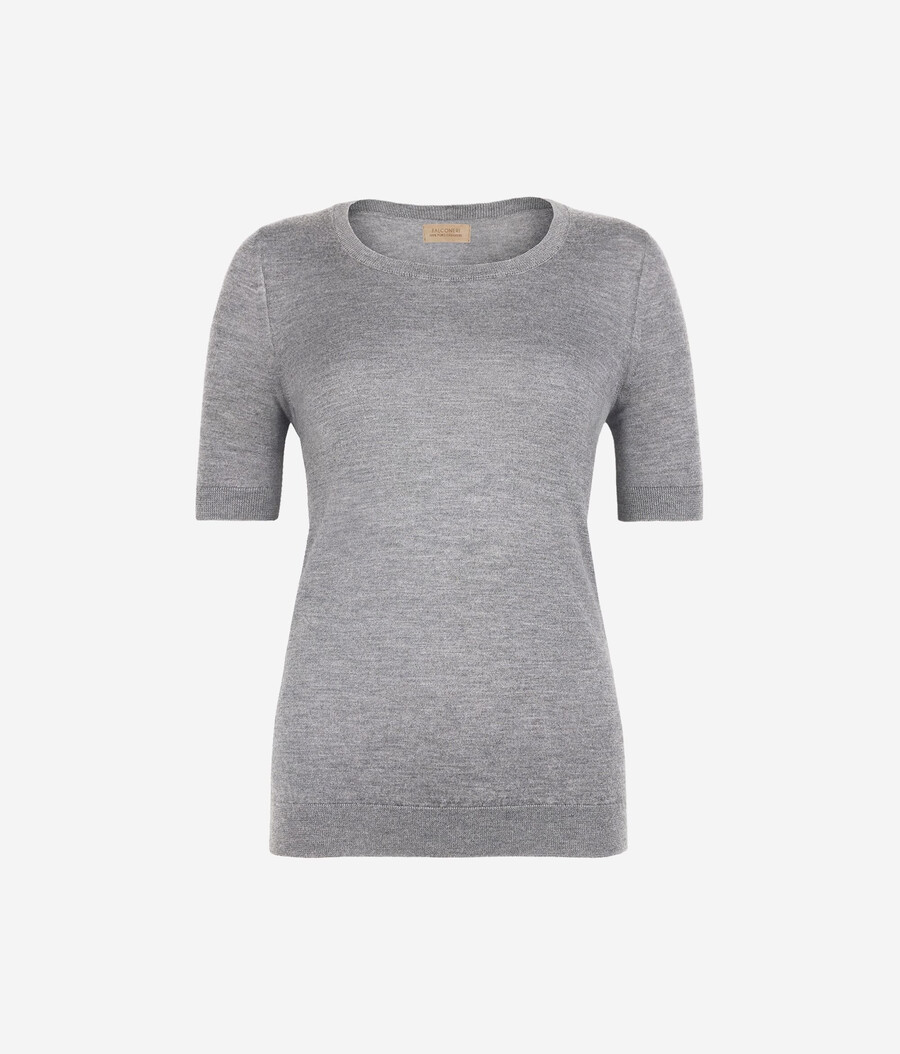 maglia girocollo a maniche corte in cashmere ultrafine