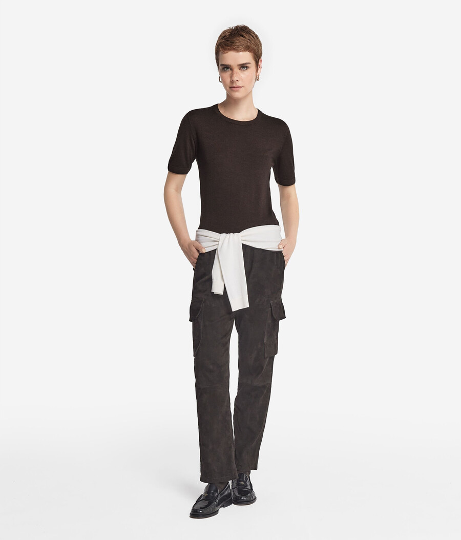 maglia girocollo a maniche corte in cashmere ultrafine