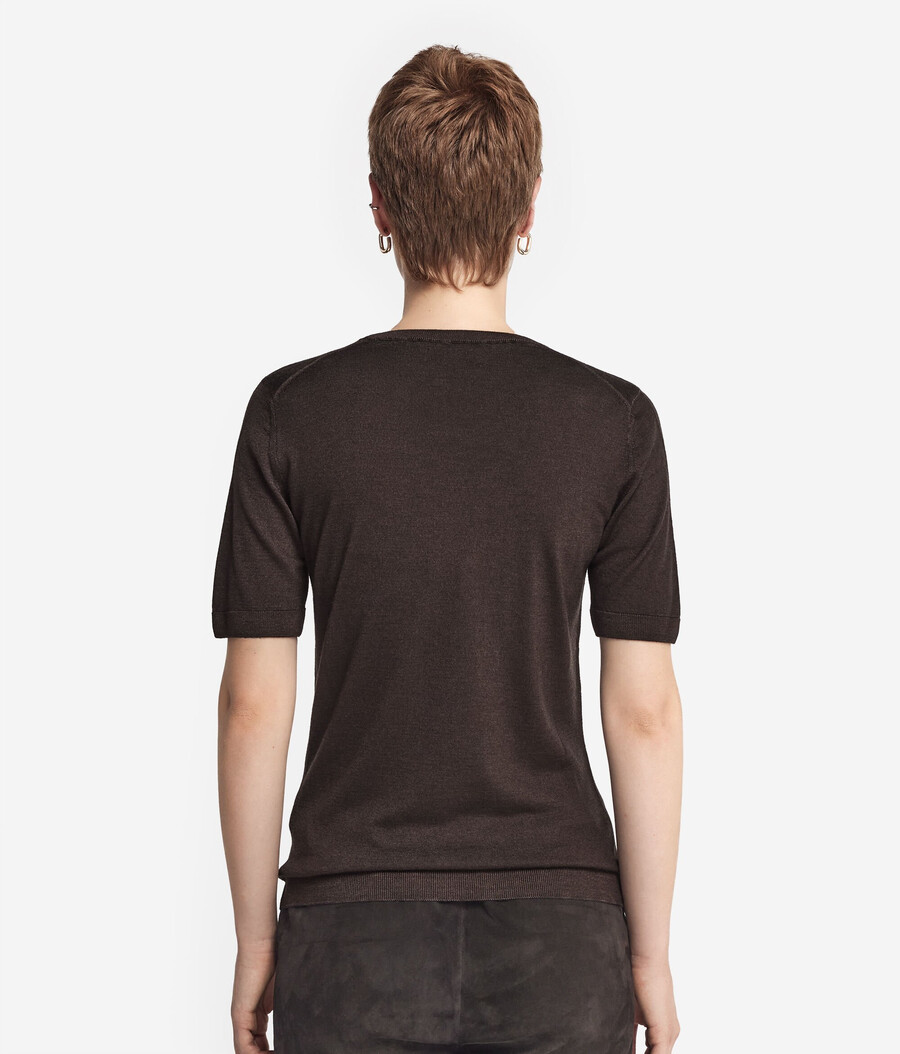 maglia girocollo a maniche corte in cashmere ultrafine