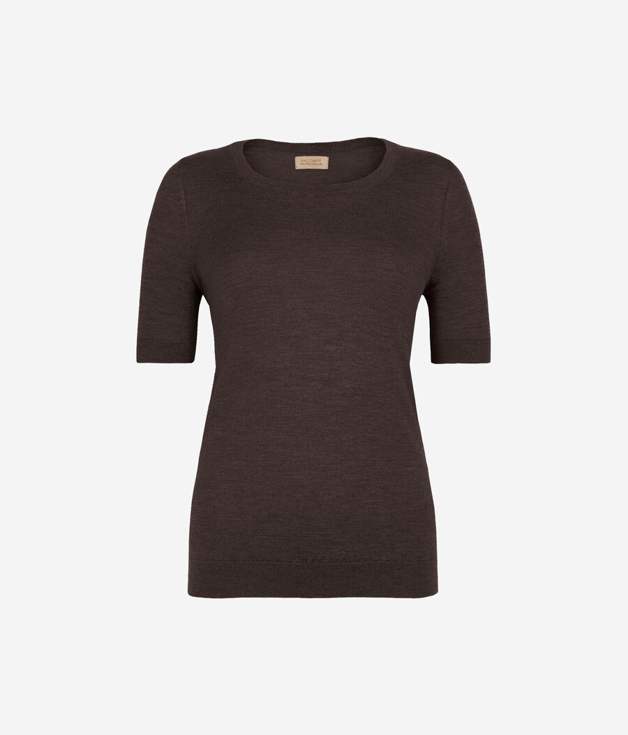 maglia girocollo a maniche corte in cashmere ultrafine