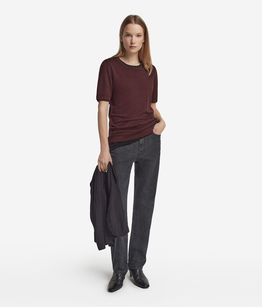 maglia girocollo a maniche corte in cashmere ultrafine