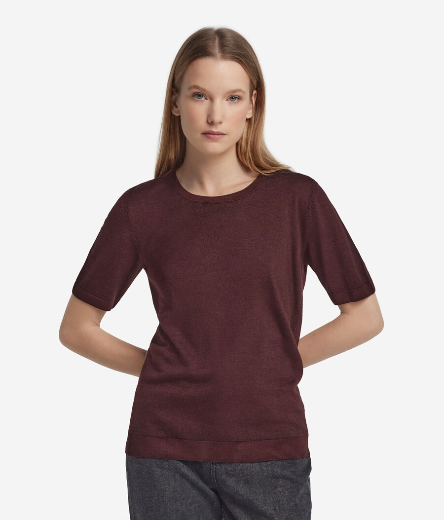 maglia girocollo a maniche corte in cashmere ultrafine