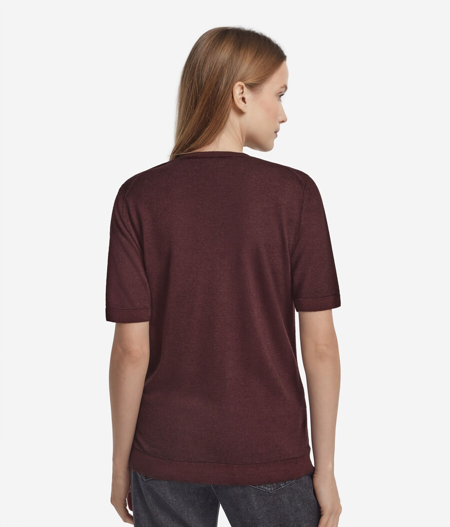 maglia girocollo a maniche corte in cashmere ultrafine