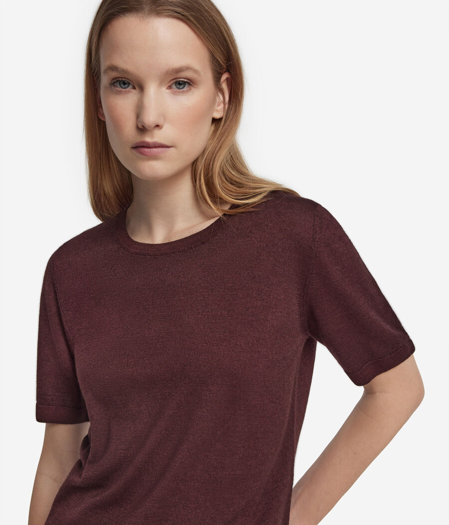 maglia girocollo a maniche corte in cashmere ultrafine