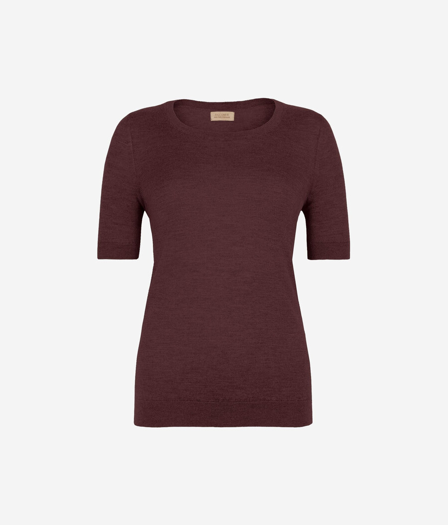 maglia girocollo a maniche corte in cashmere ultrafine