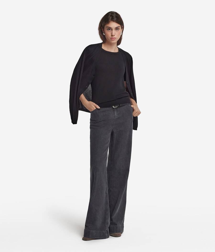 maglia girocollo a maniche corte in cashmere ultrafine