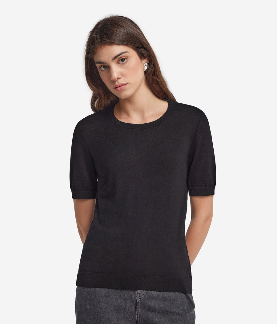 maglia girocollo a maniche corte in cashmere ultrafine