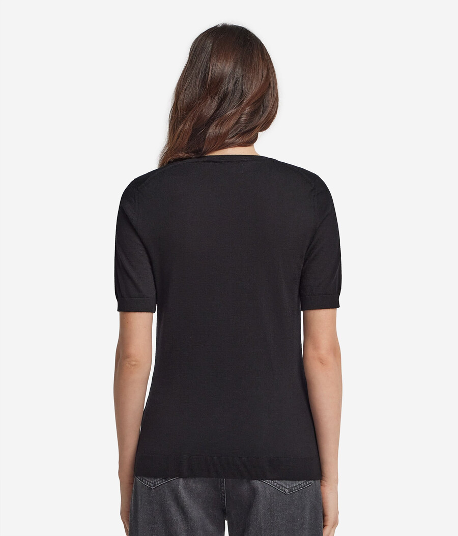 maglia girocollo a maniche corte in cashmere ultrafine