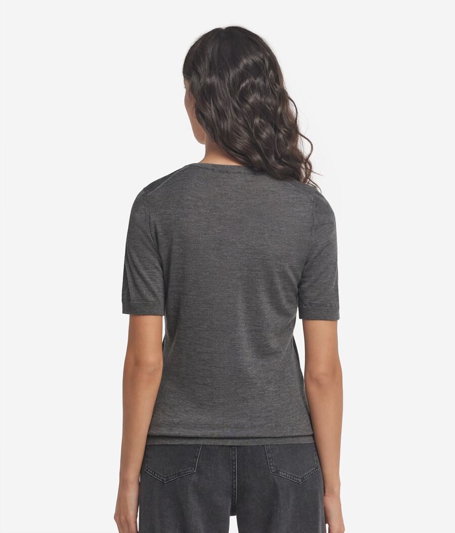 maglia girocollo a maniche corte in cashmere ultrafine