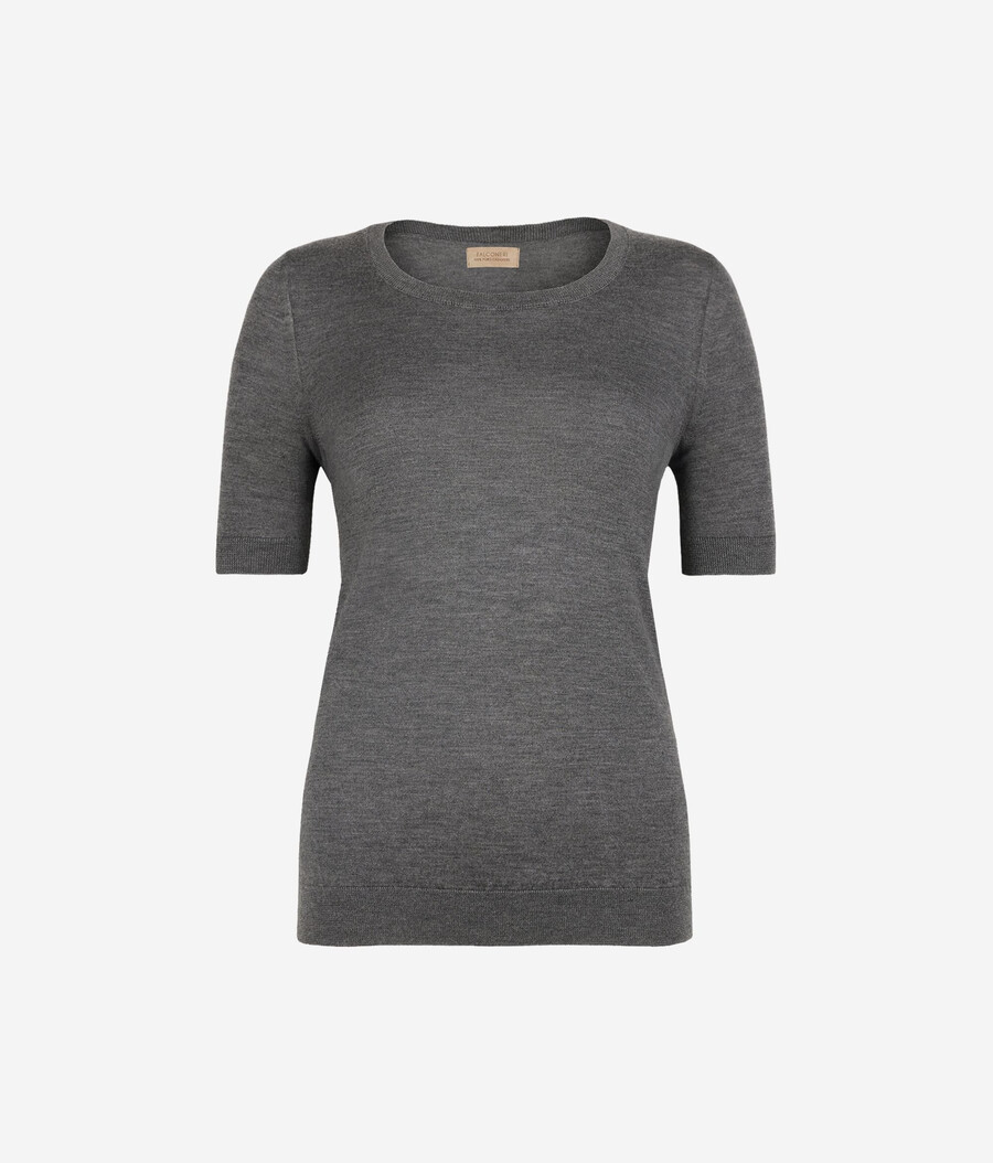 maglia girocollo a maniche corte in cashmere ultrafine