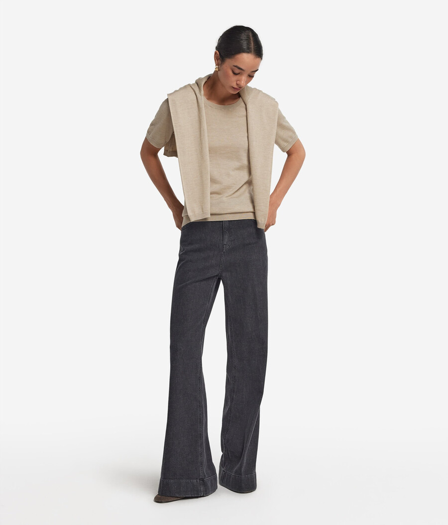maglia girocollo a maniche corte in cashmere ultrafine