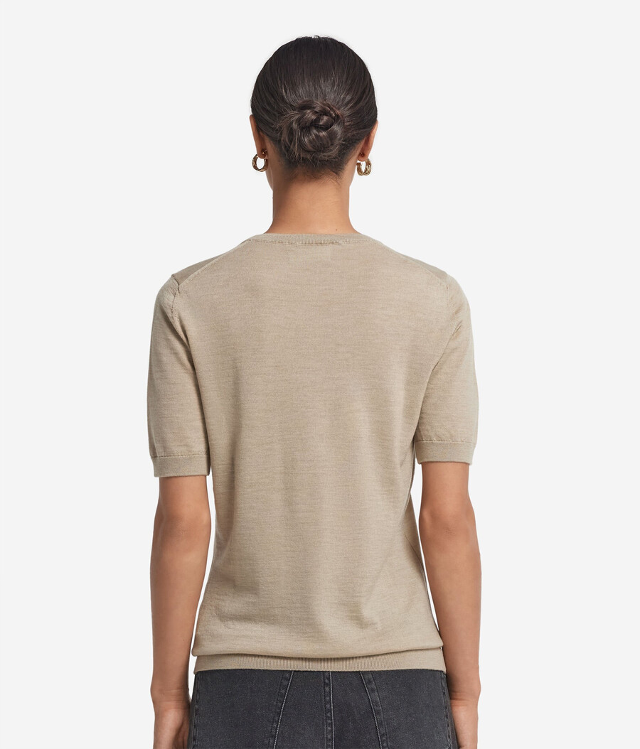 maglia girocollo a maniche corte in cashmere ultrafine