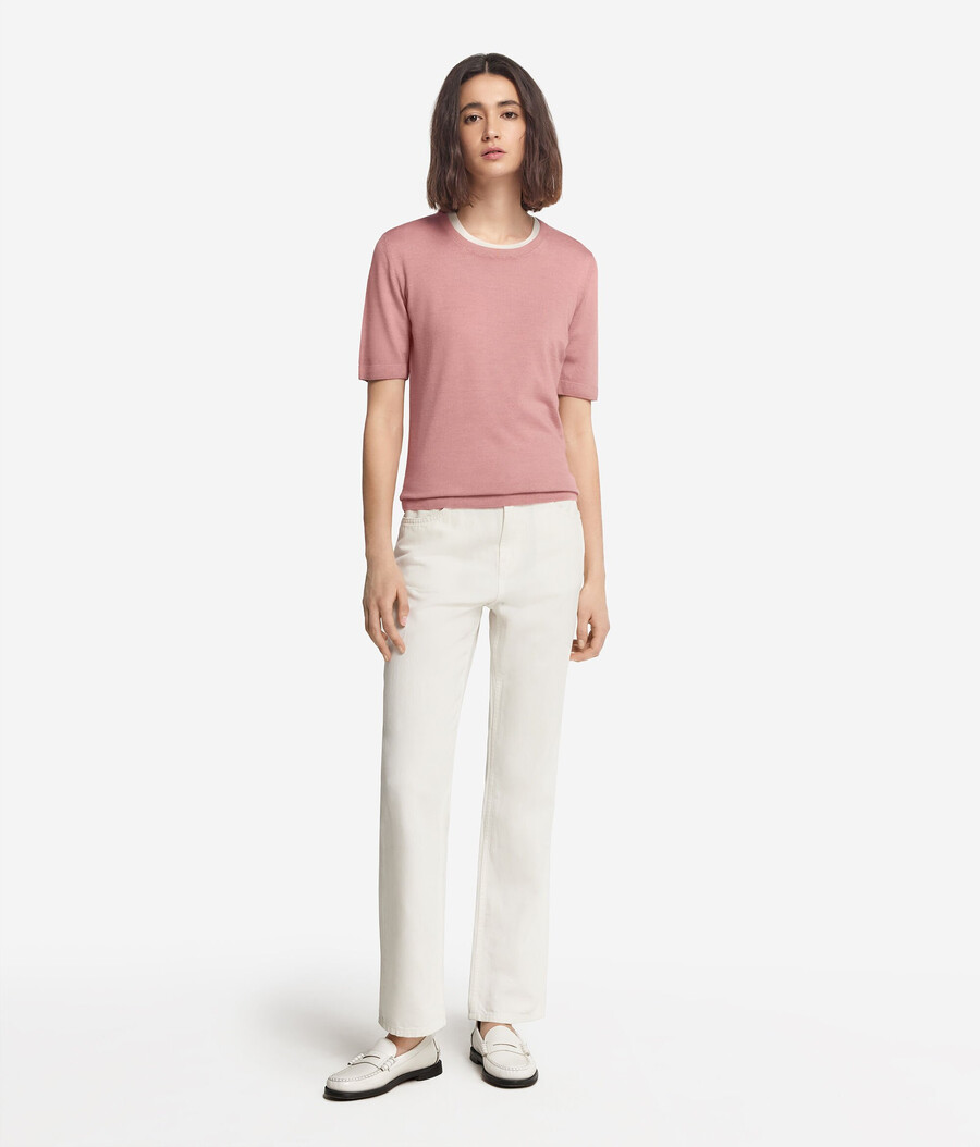 maglia girocollo a maniche corte in cashmere ultrafine